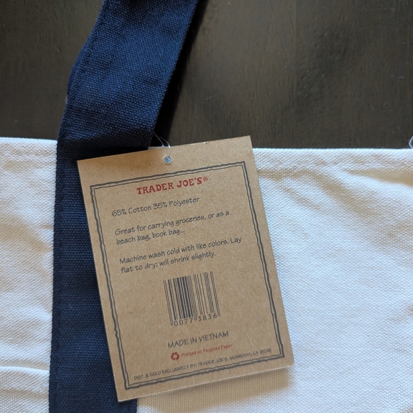 NWT Trader Joe's Blue Straps Large Canvas Tote Bag - Picture 3 of 3
